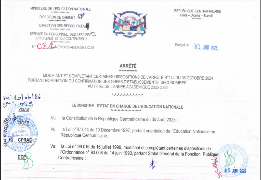 Arrêté de Nomination des Chefs d'Établissements Secondaires : Année Académique 2025-2026